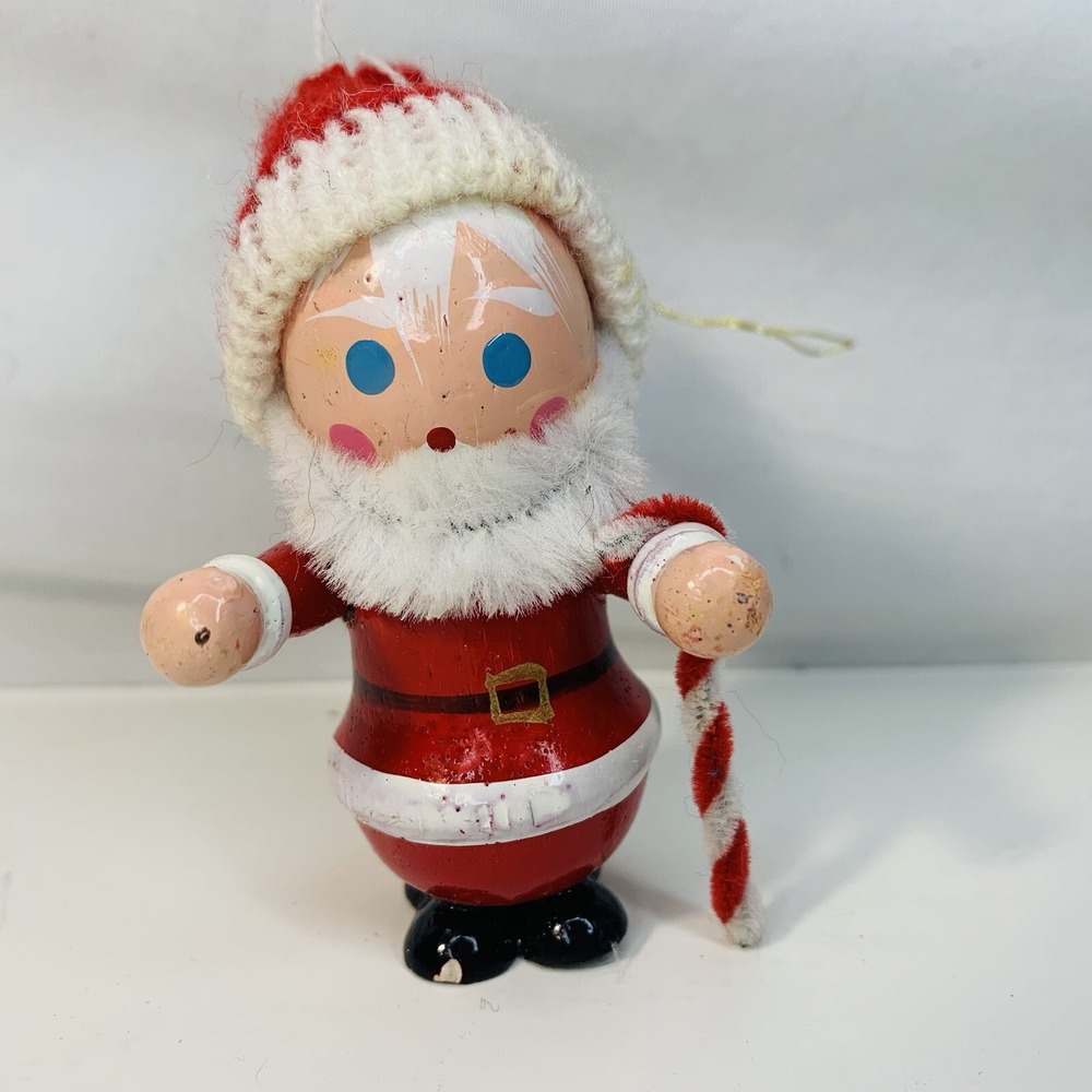 Vintage Wooden Santa Claus Ornement Hand Painted Christmas Tree Decoration‎